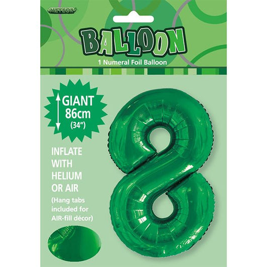 Emerald Green "8" Numeral Foil Balloon (86cm) - The Party Marketplace