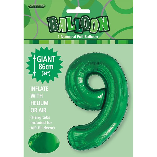 Emerald Green "9" Numeral Foil Balloon (86cm) - The Party Marketplace