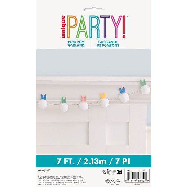 Felt Bunny Ears Pom Pom Garland (2.13m) - The Party Marketplace