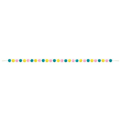 Felt Pom Pom Garland - Pink, Yellow & Teal (2.74m) - The Party Marketplace