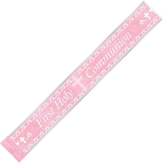 First Holy Communion Pink Foil Banner (12ft) - The Party Marketplace