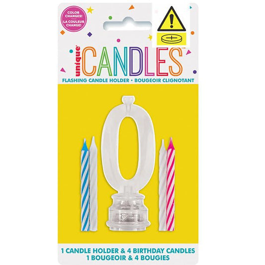 Flashing Birthday Candle Holder - 0 (pack of 5) - The Party Marketplace