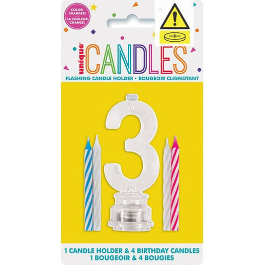 Flashing Birthday Candle Holder - 3 (pack of 5) - The Party Marketplace