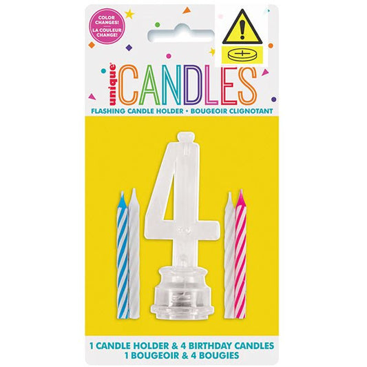 Flashing Birthday Candle Holder - 4 (pack of 5) - The Party Marketplace