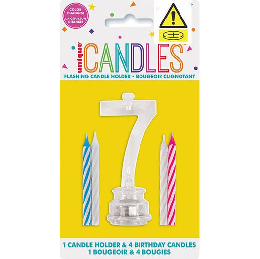 Flashing Birthday Candle Holder - 7 (pack of 5) - The Party Marketplace