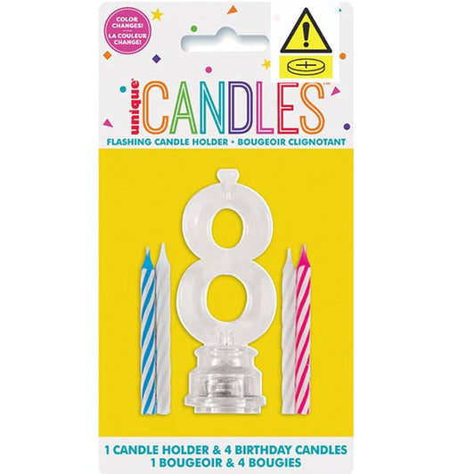 Flashing Birthday Candle Holder - 8 (pack of 5) - The Party Marketplace