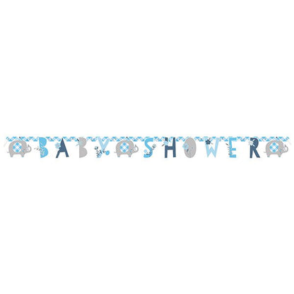 Floral Elephant Blue "Baby Shower" Jointed Banner - 1.82m - The Party Marketplace