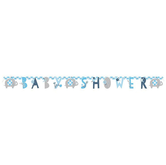 Floral Elephant Blue "Baby Shower" Jointed Banner - 1.82m - The Party Marketplace