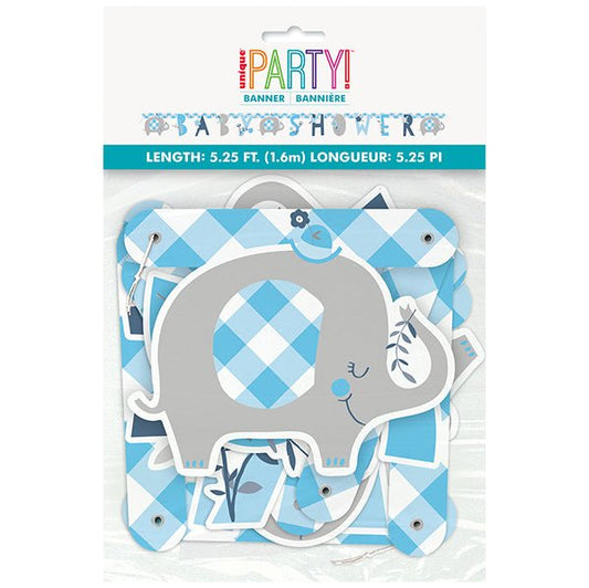 Floral Elephant Blue "Baby Shower" Jointed Banner - 1.82m - The Party Marketplace