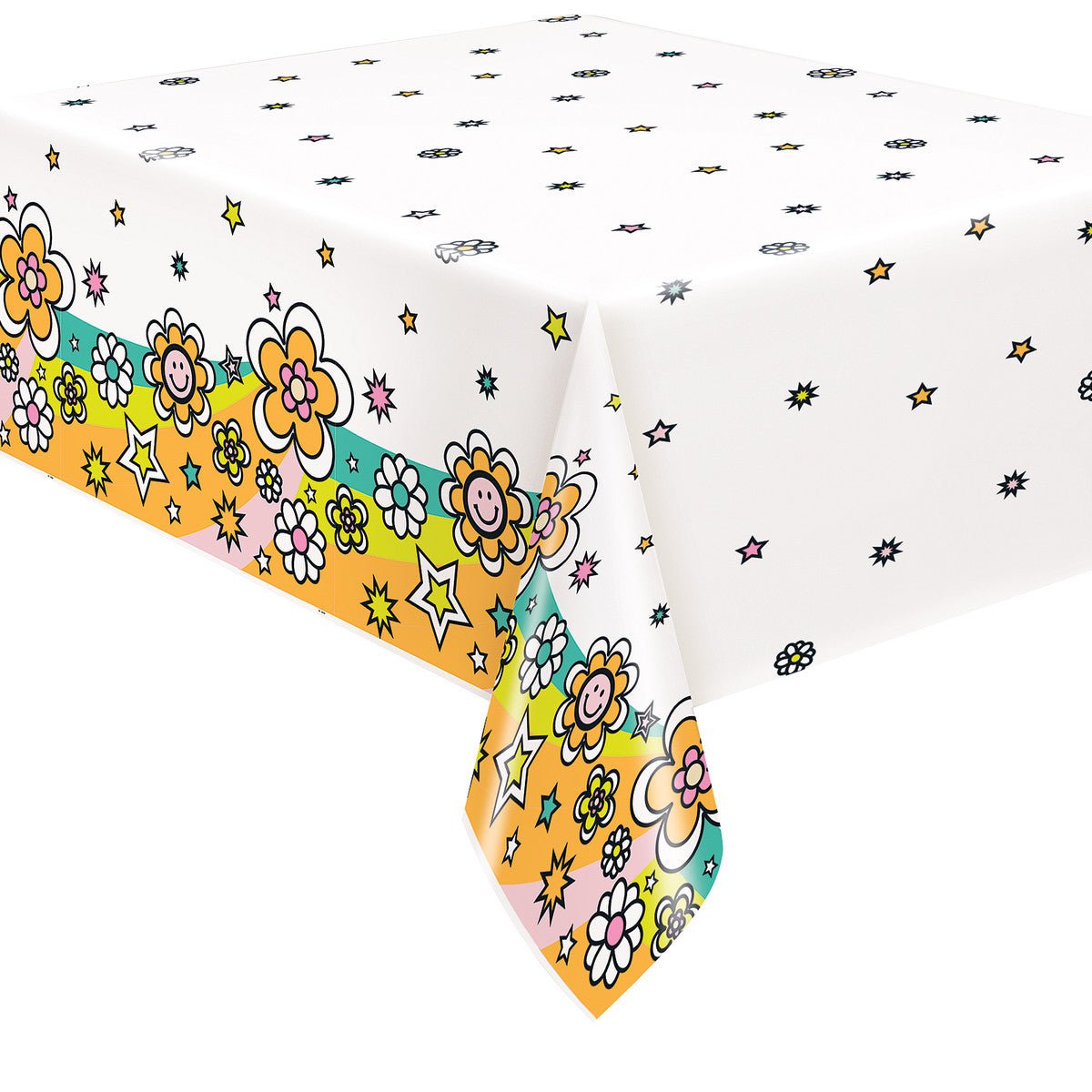 Flower Power Printed Tablecover 137cm x 213cm - The Party Marketplace