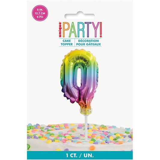 Foil Balloon Cake Topper - Rainbow "0" - The Party Marketplace