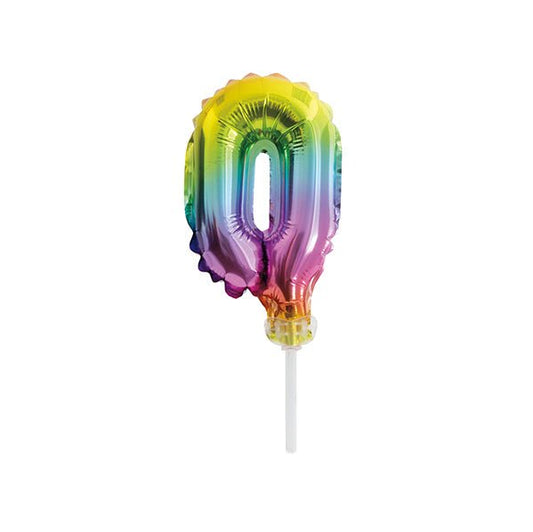 Foil Balloon Cake Topper - Rainbow "0" - The Party Marketplace