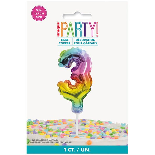 Foil Balloon Cake Topper - Rainbow "3" - The Party Marketplace