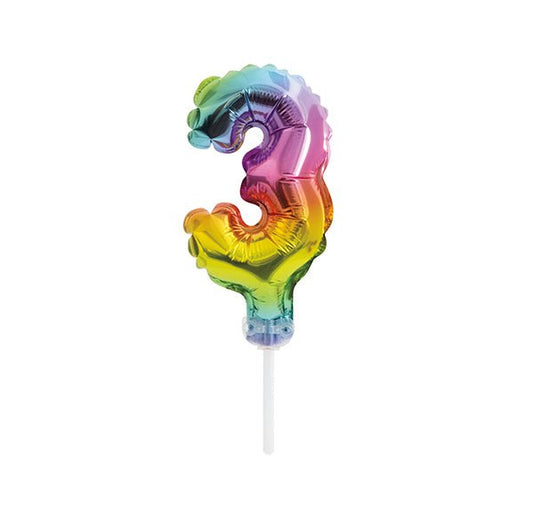 Foil Balloon Cake Topper - Rainbow "3" - The Party Marketplace