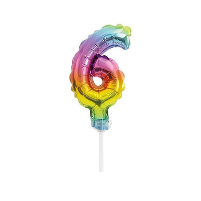 Foil Balloon Cake Topper - Rainbow "6" - The Party Marketplace