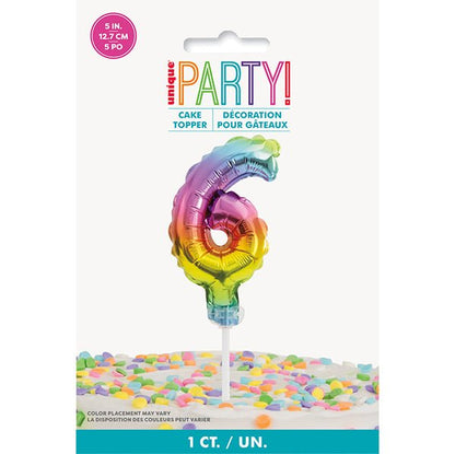 Foil Balloon Cake Topper - Rainbow "6" - The Party Marketplace