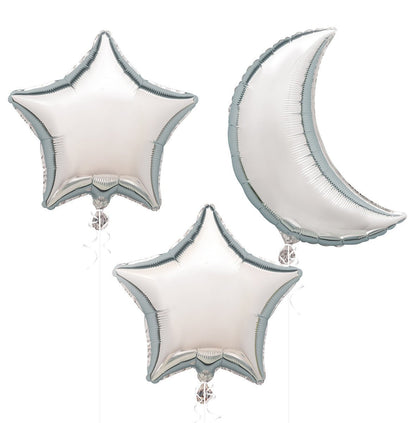 Foil Balloon Kit "Silver Moon & Stars" (3 piece set) - The Party Marketplace