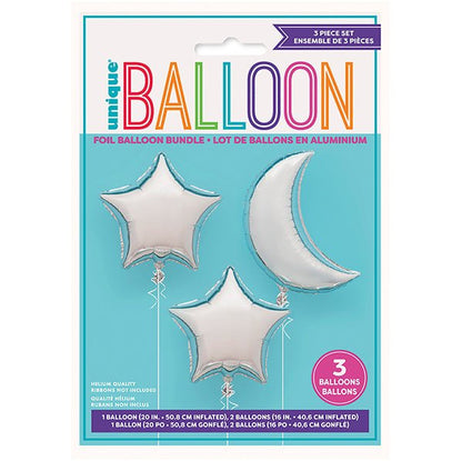 Foil Balloon Kit "Silver Moon & Stars" (3 piece set) - The Party Marketplace