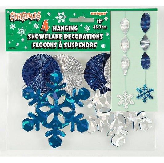 Foil Snowflake Hanging Decorations (Pack of 4) - The Party Marketplace