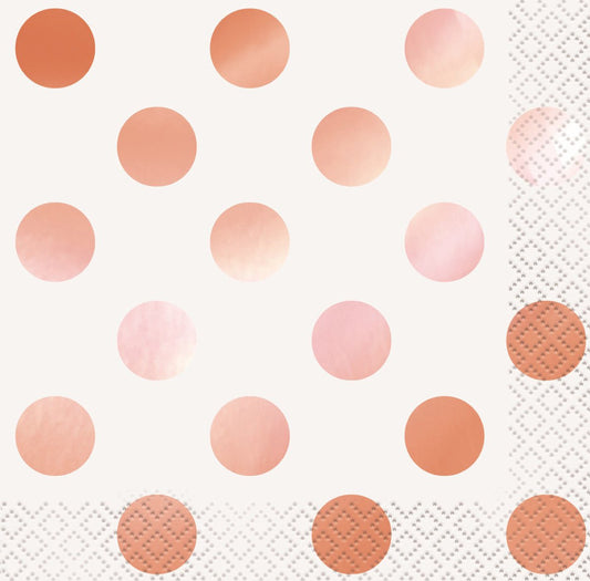 Foil Stamped Dots Rose Gold Beverage Napkins (Pack of 16) - The Party Marketplace
