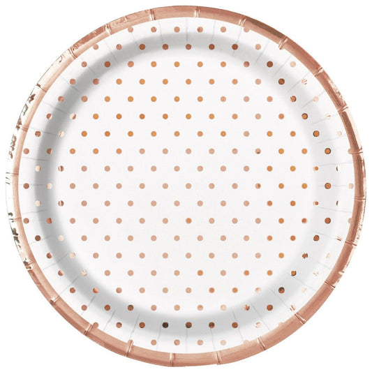 Foil Stamped Mini Dots Rose Gold Paper Plates 18cm (Pack of 8) - The Party Marketplace
