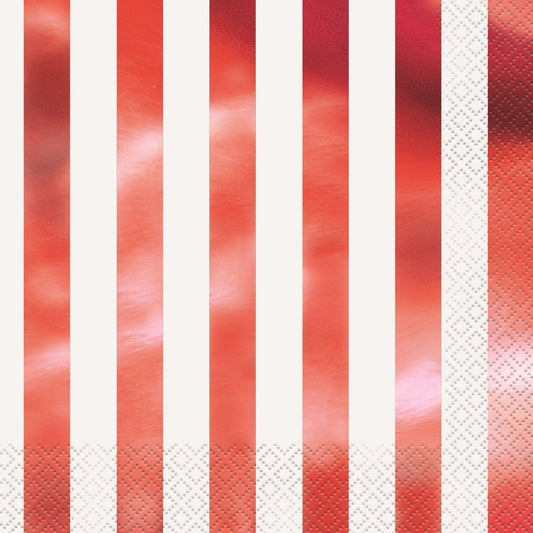 Foil Stamped Stripes Red Luncheon Napkins (Pack of 16) - The Party Marketplace