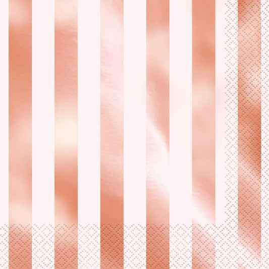 Foil Stamped Stripes Rose Gold Beverage Napkins (Pack of 16) - The Party Marketplace