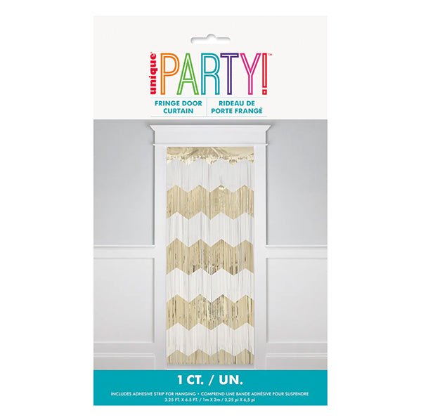 Fringe Door Curtain - White & Gold - The Party Marketplace
