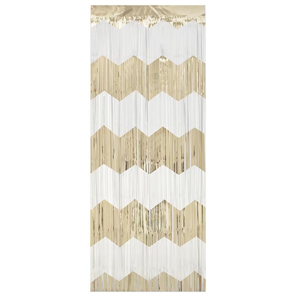 Fringe Door Curtain - White & Gold - The Party Marketplace