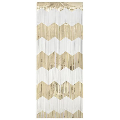 Fringe Door Curtain - White & Gold - The Party Marketplace