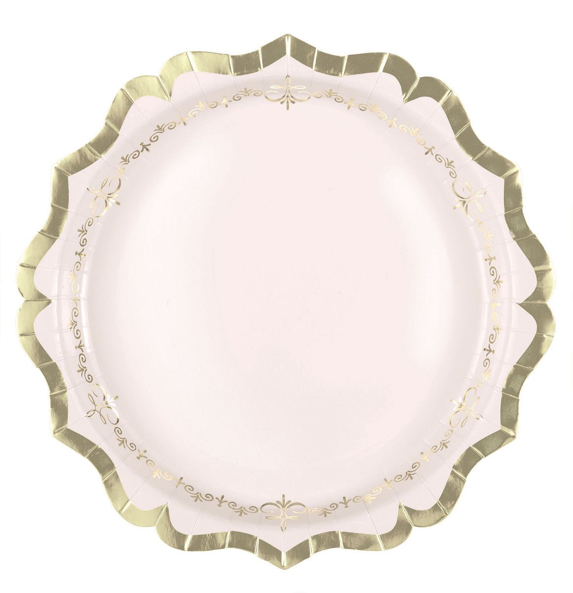Garden Party - Light Pink & Gold Foil Stamped Paper Plates 23.5cm (Pack of 8) - The Party Marketplace