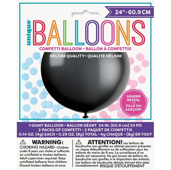 Gender Reveal - Black With Pink & Blue Confetti Balloon 60.9cm - The Party Marketplace