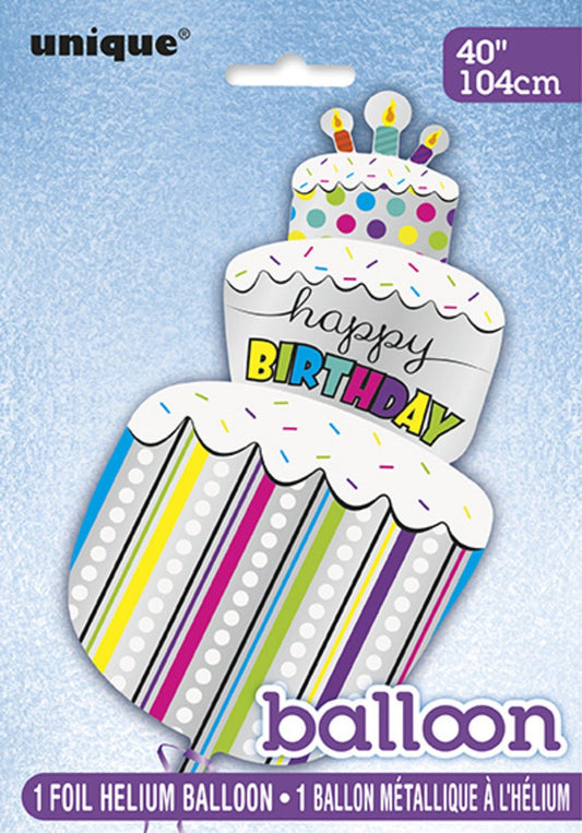 Giant Birthday Cake Foil Balloon 104cm - The Party Marketplace