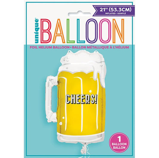 Giant "Cheers" Beer Mug Foil Balloon 53.3cm - The Party Marketplace