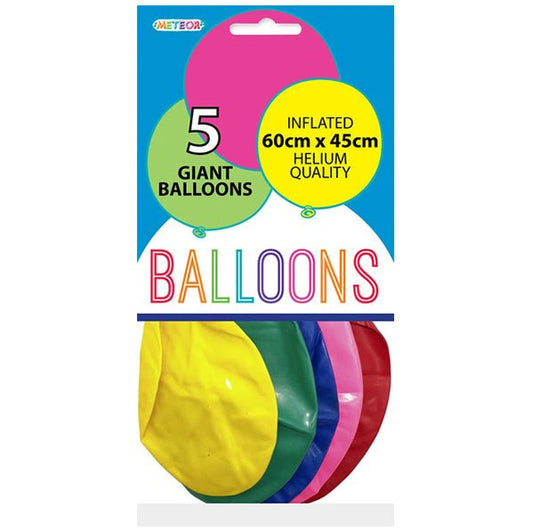 Giant Party Balloons Assorted Colour Balloons 60cm (Pack of 5) - The Party Marketplace