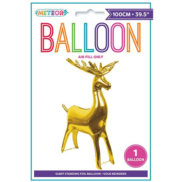 Giant Standing Air Filled Reindeer Foil Balloon 100cm - Gold - The Party Marketplace