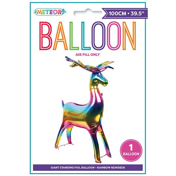 Giant Standing Air Filled Reindeer Foil Balloon 100cm - Rainbow - The Party Marketplace