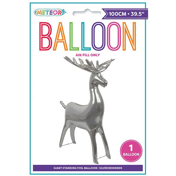 Giant Standing Air Filled Reindeer Foil Balloon 100cm - Silver - The Party Marketplace