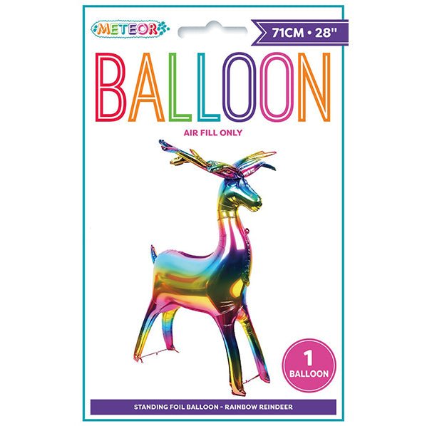 Giant Standing Air Filled Reindeer Foil Balloon 71cm - Rainbow - The Party Marketplace