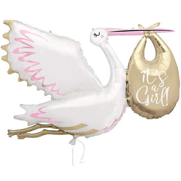 Giant Stork "It's A Girl" Shaped Foil Balloon 1.57m - The Party Marketplace