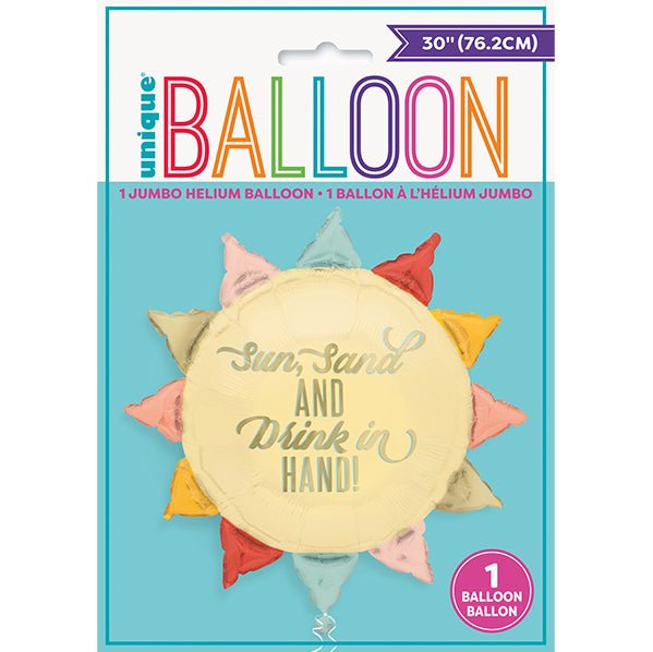 Giant "Sun, Sand and Drink in Hand" Foil Balloon 76.2cm - The Party Marketplace