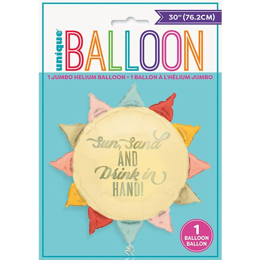 Giant "Sun, Sand and Drink in Hand" Foil Balloon 76.2cm - The Party Marketplace