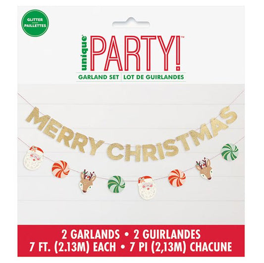 Gingerbread Glitter Merry Christmas Paper Garland Set - 2 Piece (2.13m) - The Party Marketplace