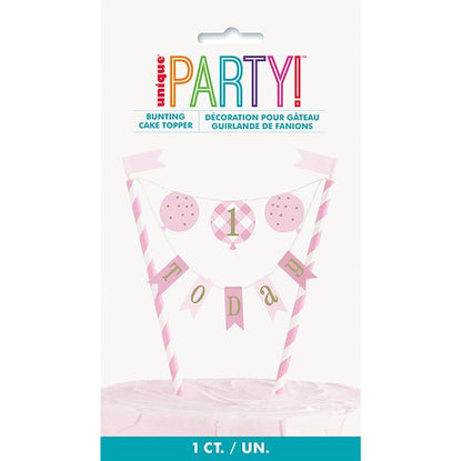 Gingham 1st Birthday Pink Bunting Cake Topper - The Party Marketplace