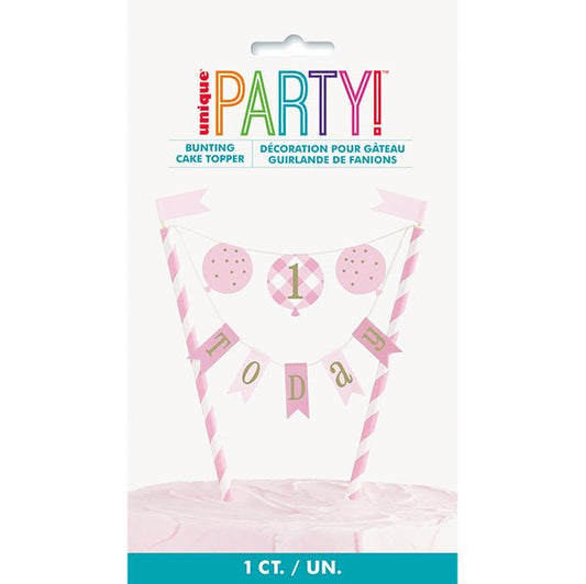 Gingham 1st Birthday Pink Bunting Cake Topper - The Party Marketplace
