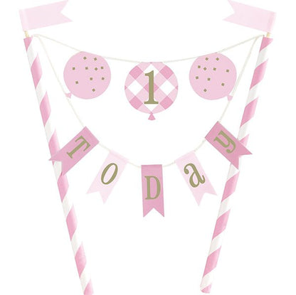 Gingham 1st Birthday Pink Bunting Cake Topper - The Party Marketplace