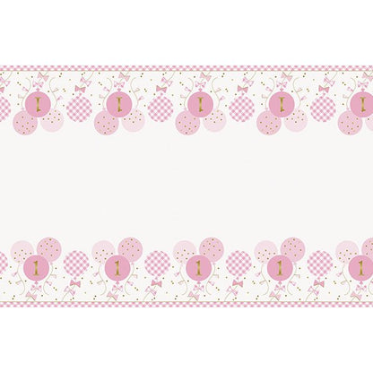Gingham 1st Birthday Pink Printed Tablecover 137cm x 213cm - The Party Marketplace