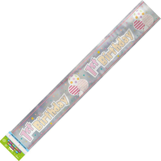 Girl "1st Birthday" Foil Banner - 3.65m - The Party Marketplace