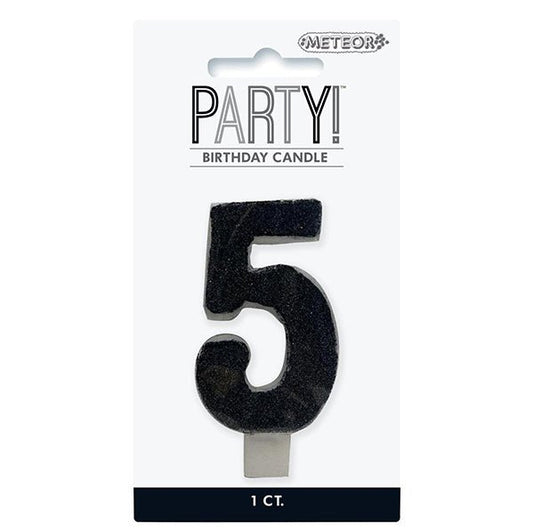 Glitter Black Numeral Candle - 5 - The Party Marketplace