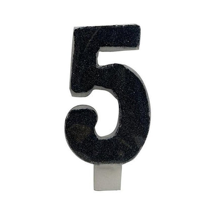 Glitter Black Numeral Candle - 5 - The Party Marketplace